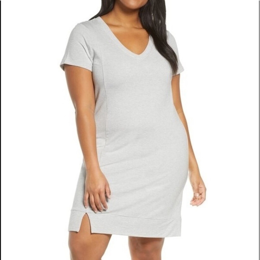 NWT Adyson Parker Terry Knit V-Neck Gray Stripe T-Shirt Dress 2X 3X Stitch Fix